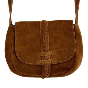 World Market Suede Leather Crossbody Bag Purse Flap Brown Boho Hippie Festival
